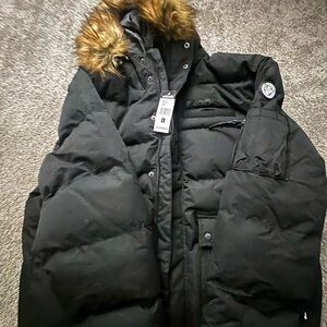 Ecko Unlimited Black Puffer Jacket with Fur Hood